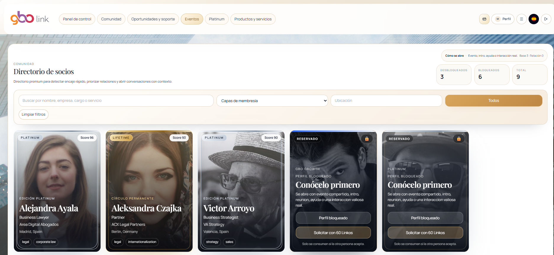 GBO Link member directory screenshot